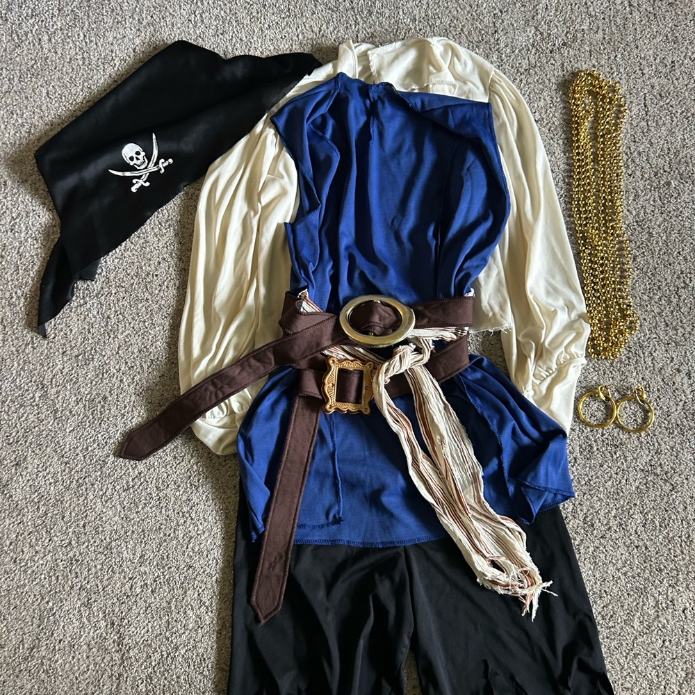 Disguise Captain Jack Sparrow Pirate Costume with Blue and Cream Shirt